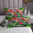 thumbnail image 3 of Erosebridal Cartoon Flamingo Coverlet Set King, Tropical Palm Tree Leaves Bedding Set, Striped Decor, Super Cozy 3-Piece, 3 of 5