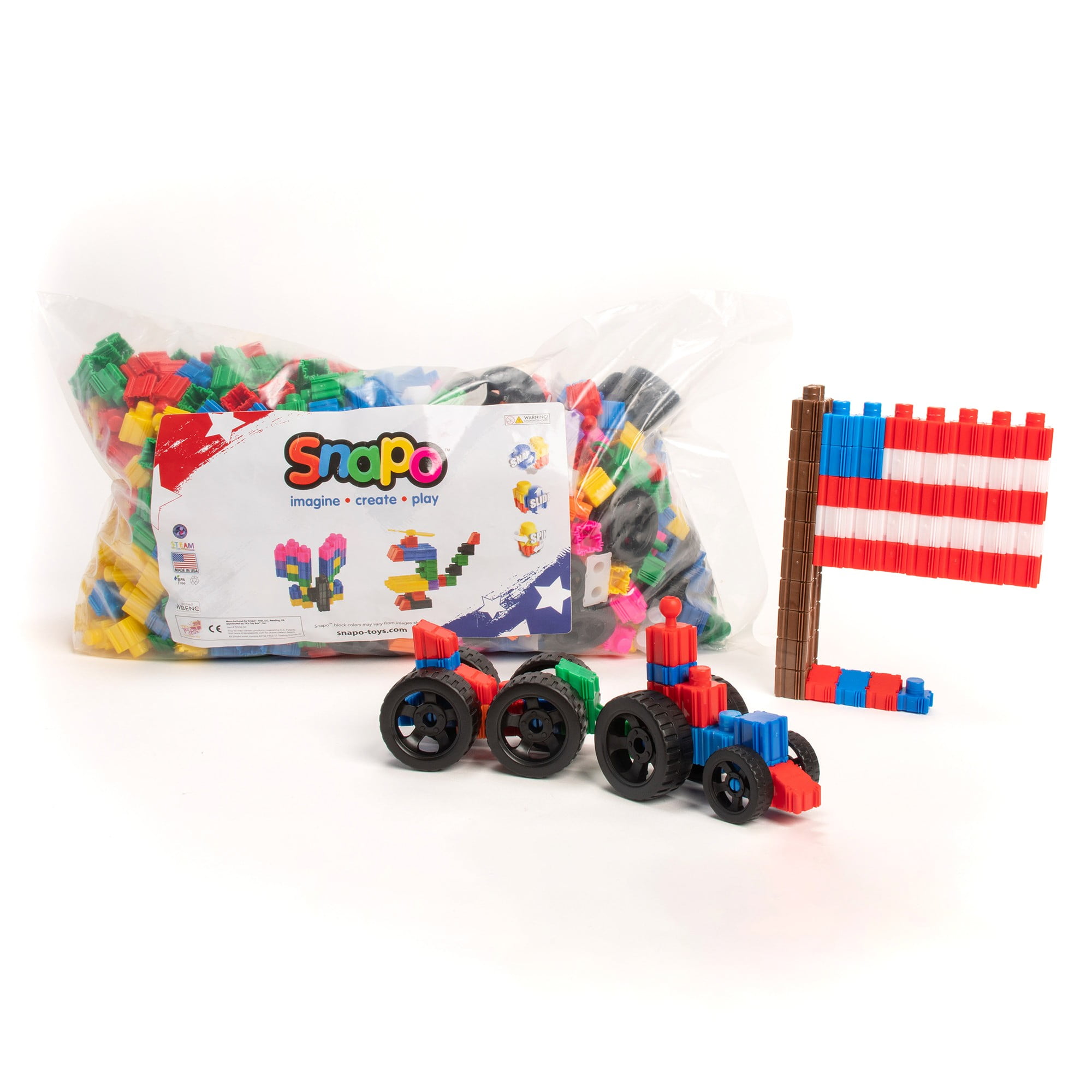 Snapo: Mega Builders Kit - 1100 pcs - Colorful Blocks & Wheels, Connect On All 6 Sides, 3D Building Toy, Snap-Slide-Rotate, Construction, Kids Ages 3+