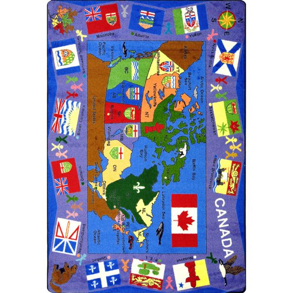 Joy Carpets Kid Essentials Flags of Canada 7'8" x 10'9" Area Rug in Color Multi