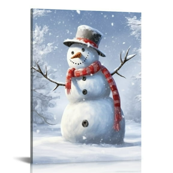 ARISTURING Christmas Snowman Canvas Wall Art Decorations Snowy Weather Poster Picture Winter Wall Decor Canvas Print,for Living Room Bedroom 12x16 in