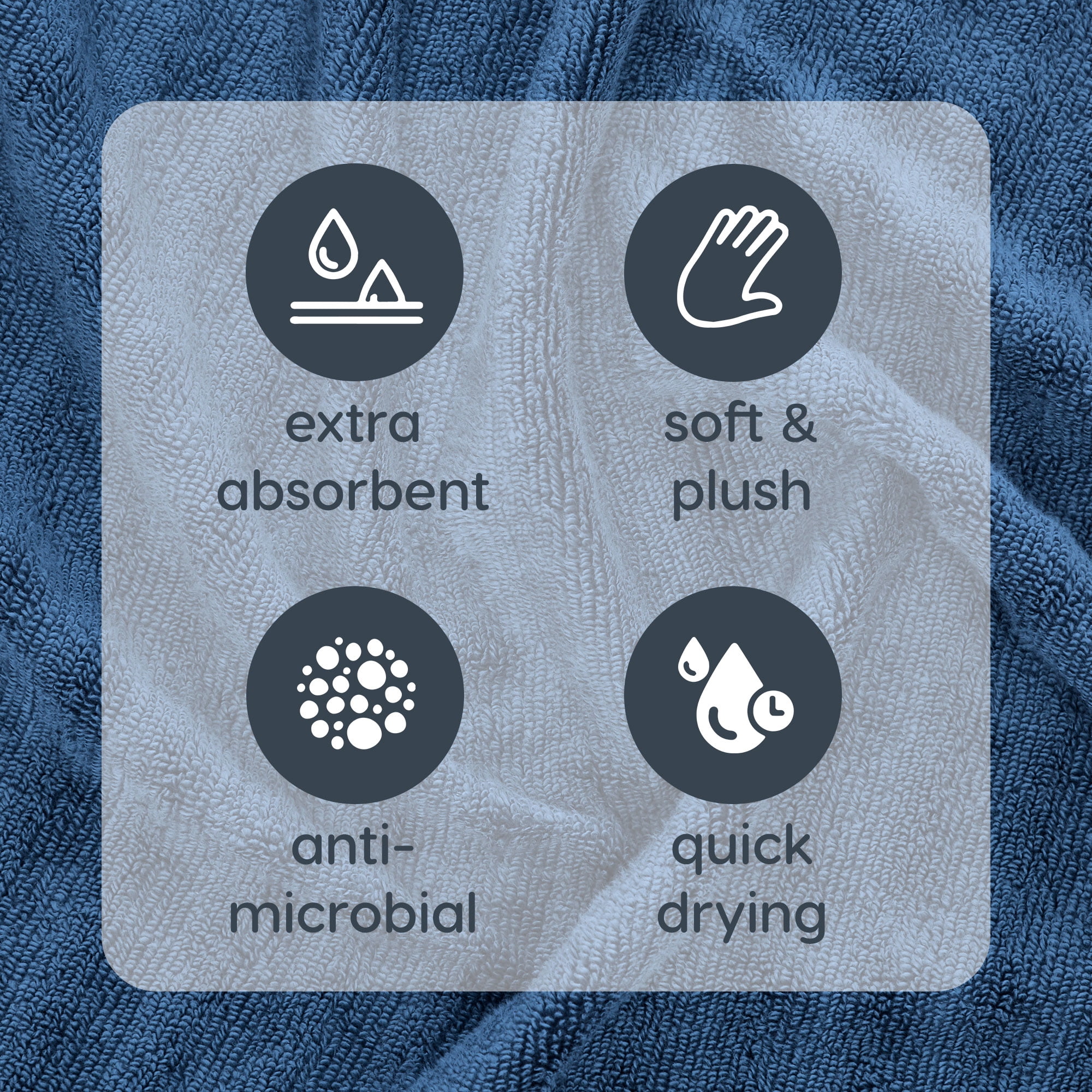 Mainstays Performance Cotton 6-Piece Bath Towel Set, Super Soft Quick Dry Fade Resistant, Textured Navy