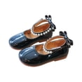 thumbnail image 4 of CUZIBR Toddler Kids Girls Dress Shoes Elegant Mary Jean Solid Color Pearl Bow Hook And Loop Ankle Strap Flat Sole Stylish Dressy Lightweight Wedding Party Princess Shoes,Black,10-11 Years, 4 of 5