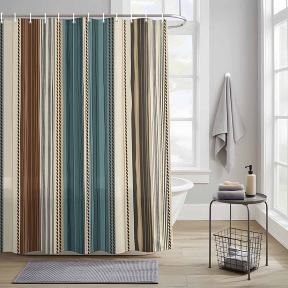 Bathroom Shower Curtain Country Stripes Ethnic Style Waterproof Shower Curtains with Hooks, Classic Modern Art Bath Curtains Bathtub Curtain Home Decor 36x72in