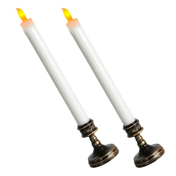 Pretyzoom 2Pcs White Flameless LED Candle Light Electronic Candle Lamp Warm Light for Party and Home