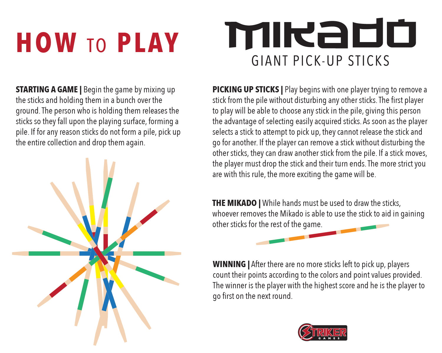 Giant Outdoor Games//Outdoor Toys Mikado Giant Pick-Up Sticks 35 Inch Wooden Sticks Factory Defect Striker Games