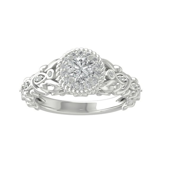 ARAIYA 10K White Gold Round Diamond Halo Engagement Ring (3/4 cttw, I-J Color, I2-I3 Clarity), Size 10