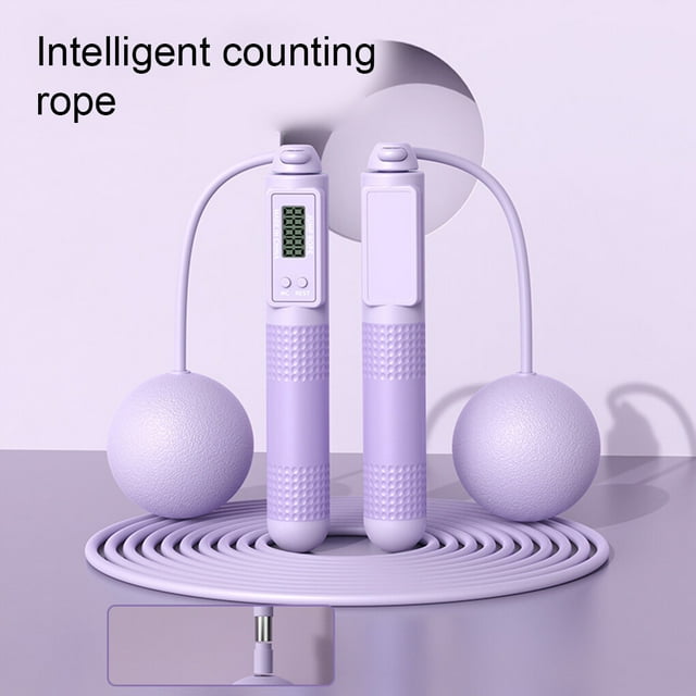 pitrice PVC Jump Rope Portable Replacement Digital Solid Color Indoor Outdoor Button Control Ergonomic Adjustable Jumping Ropes Purple 2 in 1