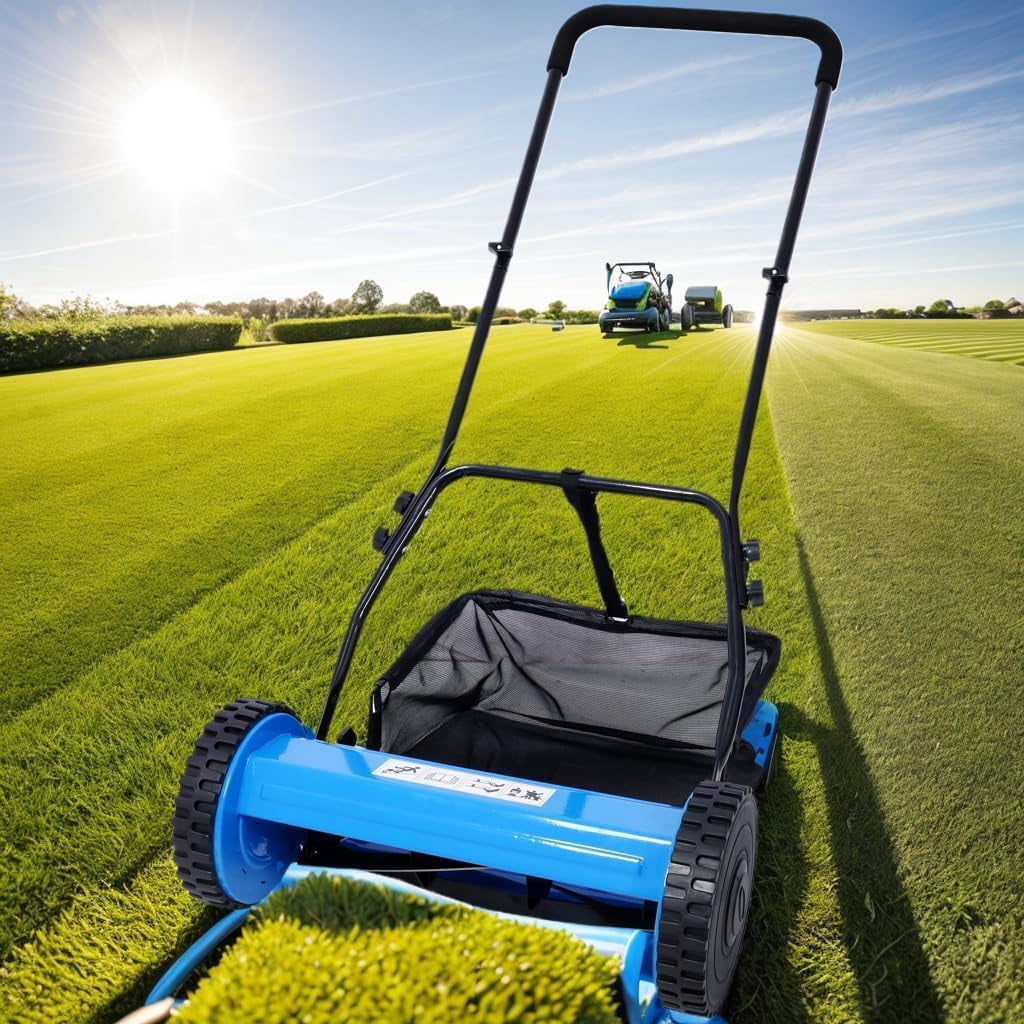 Elleree 14-Inch Push Reel Lawn Mower, 5-Blade Manual Lawn Mower with Grass Catcher for Courtyards Yard & Garden Grass Cutting