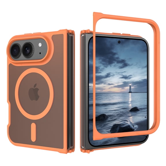 Corliven for Apple iPhone Duo Case with Magnetic Design, Shock-Resistant PC TPU Protective Cover, Orange