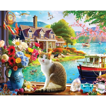 Springbok Crisp Morning 1000 Piece Jigsaw Puzzle for Adults and Families - Features a Cat Enjoying a Lakeside View - Finished Size 30 x 24