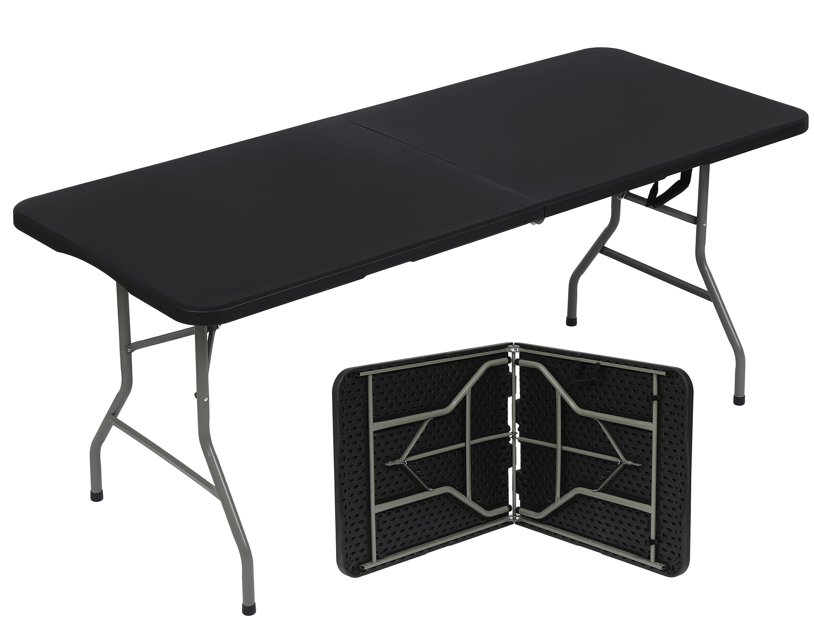 HONGGE 6ft Folding Table, Black Portable Plastic Table for Parties, Camping, Events & Outdoor Gatherings