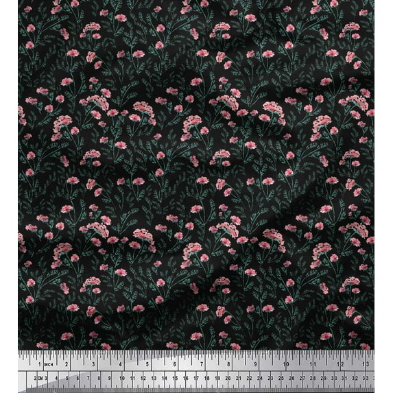Soimoi Black Cotton Voile Fabric Cheddar Carnation Floral Print Fabric By the Yard 58 Inch Wide