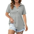 thumbnail image 2 of QUNYINEY Short Sleeve Blouses for Women Casual Gray Waffle Shirts Button Pullover Collared Loose Womens Tops, 2 of 5