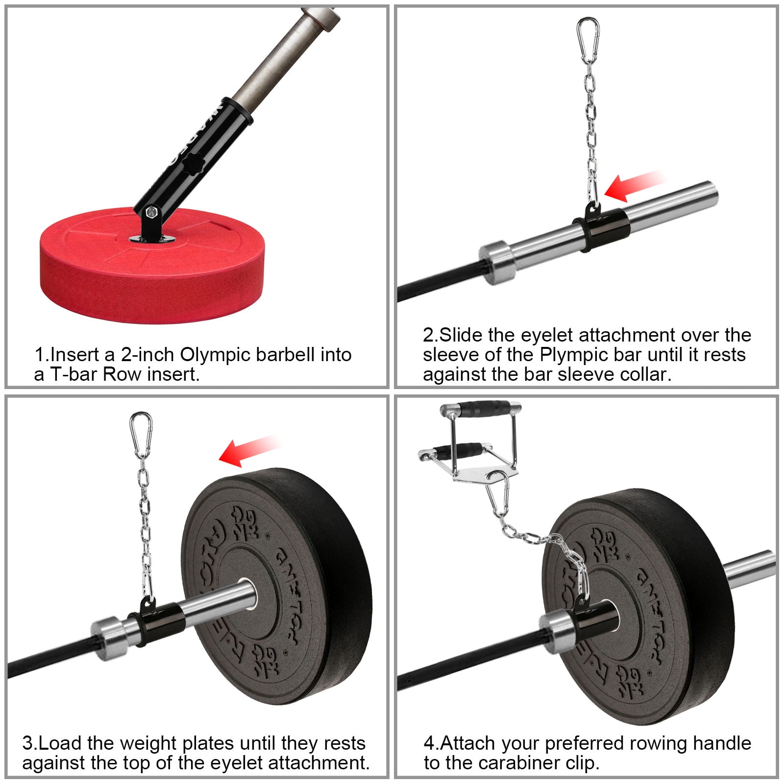VANROUG T-bar Row Platform Landmine Eyelet Attachment for 2 Olympic Bar with Chain for Bent Over Row Exercise Full 360°Swivel for Easy Use 