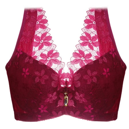 

Grofry Plus Size Women Solid Color Flower Lace Ultra-Thin Sexy Bra Push-Up Underwear Wine Red 95D