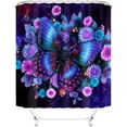 thumbnail image 2 of 4PCS Butterfly Shower Curtain Set with Non-Slip Rugs, Toilet Lid Cover and Bath Mat, 12 Hooks, Bathroom Sets Rugs Accessories 71'' x 71'', (QY003-2), 2 of 7