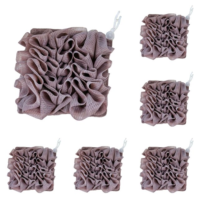 6PCS Loofah Washcloth Combo - 2-in-1 Exfoliating Shower Sponge with Drawstring Soap Holder - Soft Bath Puff Ball for Body Wash & Smooth Skin (Multicolor Set)