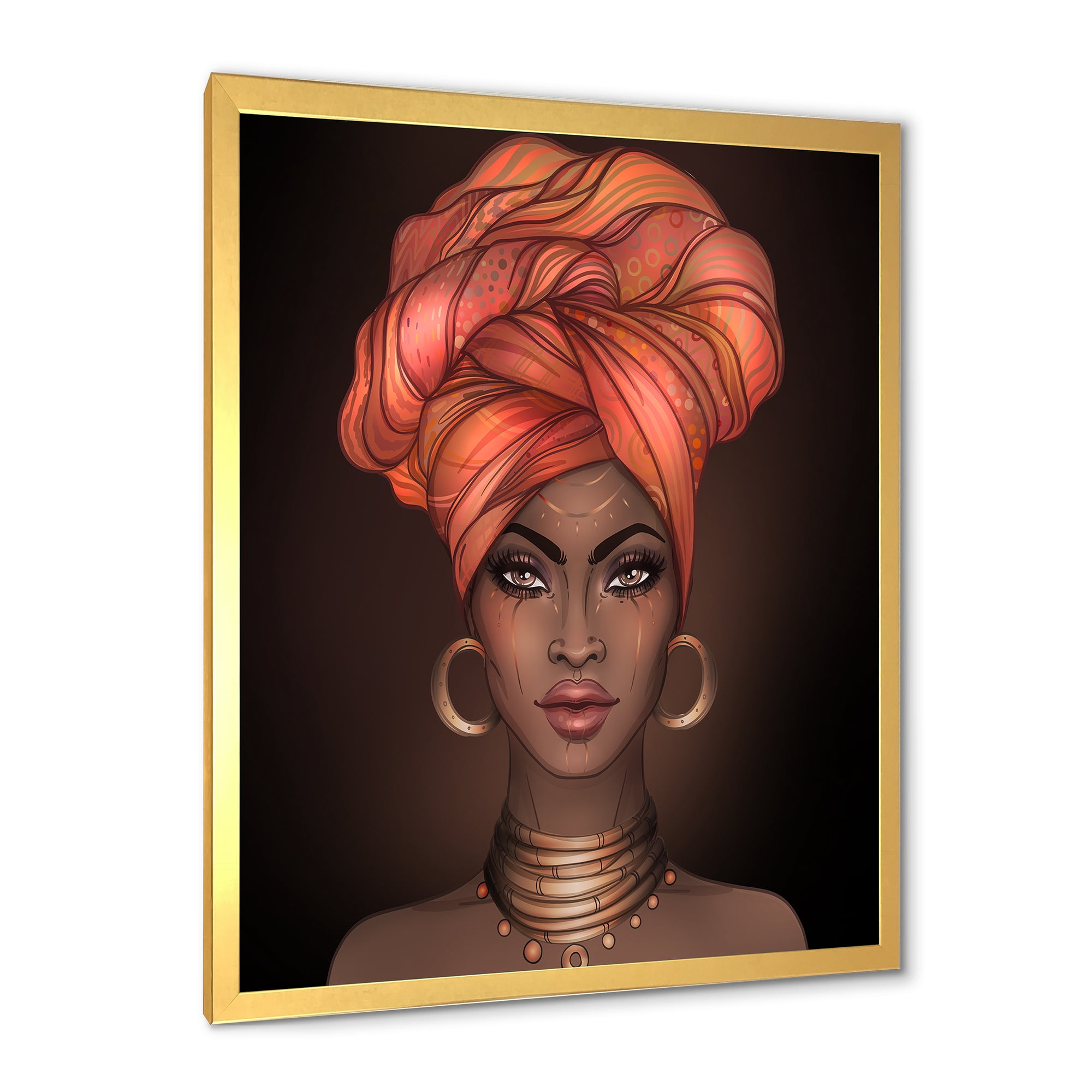 Designart 'African American Woman Portrait with Turban V' Modern Framed Art Print