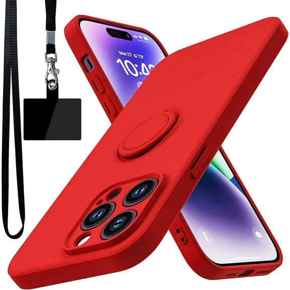 for iPhone 14 Pro Max Case,Built-in 360° Rotatable Ring Holder|Anti-Scratch Soft Microfiber Lining|Support Car Mount|iPhone 14 Pro Max Phone Case Cover for Girls Women Red 10-ip14pm-02