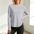 thumbnail image 7 of hotojiny Workout Tops for Women Crewneck Long Sleeve Shirts with Curved Hem UPF 50+ Sun Shirts for Hiking Running Gym Clothes(Gray,XX-Large), 7 of 7