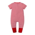 thumbnail image 4 of Jalioing Toddler Baby Boys Girls Striped Rompers Crew Neck Bodysuits Summer Short Sleeve Zipper Jumpsuits (6-12 Months, Red), 4 of 9