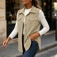 thumbnail image 4 of Fnooota Womens Corduroy Vests, Spring Fall Front Buttons Lapel Collar Sleeveless Outerwear with Pockets Khaki Size S-2XL, 4 of 8