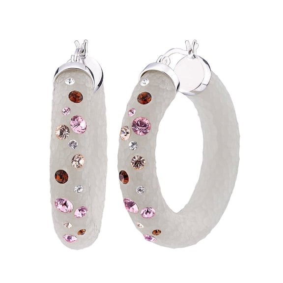 Handcrafted Grey Lucite 44mm Hoop Earrings with Coloful Confetti Crystals