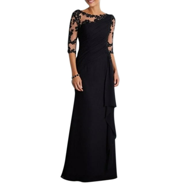 CAROOTU Robe de Soirée pour Femmes Dentelle Manches Mi-Longues Col Rond Ajustée Robe Formelle Féminine