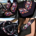 thumbnail image 2 of Uorisanigo Halloween Sugar Skull Car Seat Covers Sets 10 Pack with Cars Seat Belt Cover and Water Cup Coaster Steering Wheel Cover and Keychains Soft Easy to Instal Elastic Fabrics for Car SUV, 2 of 7