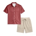 thumbnail image 5 of Men's Summer Beach Vacation Outfit Set, 2 Piece Short Sleeve Shirt & Shorts Matching Set, Casual Cruise Resort, 5 of 6