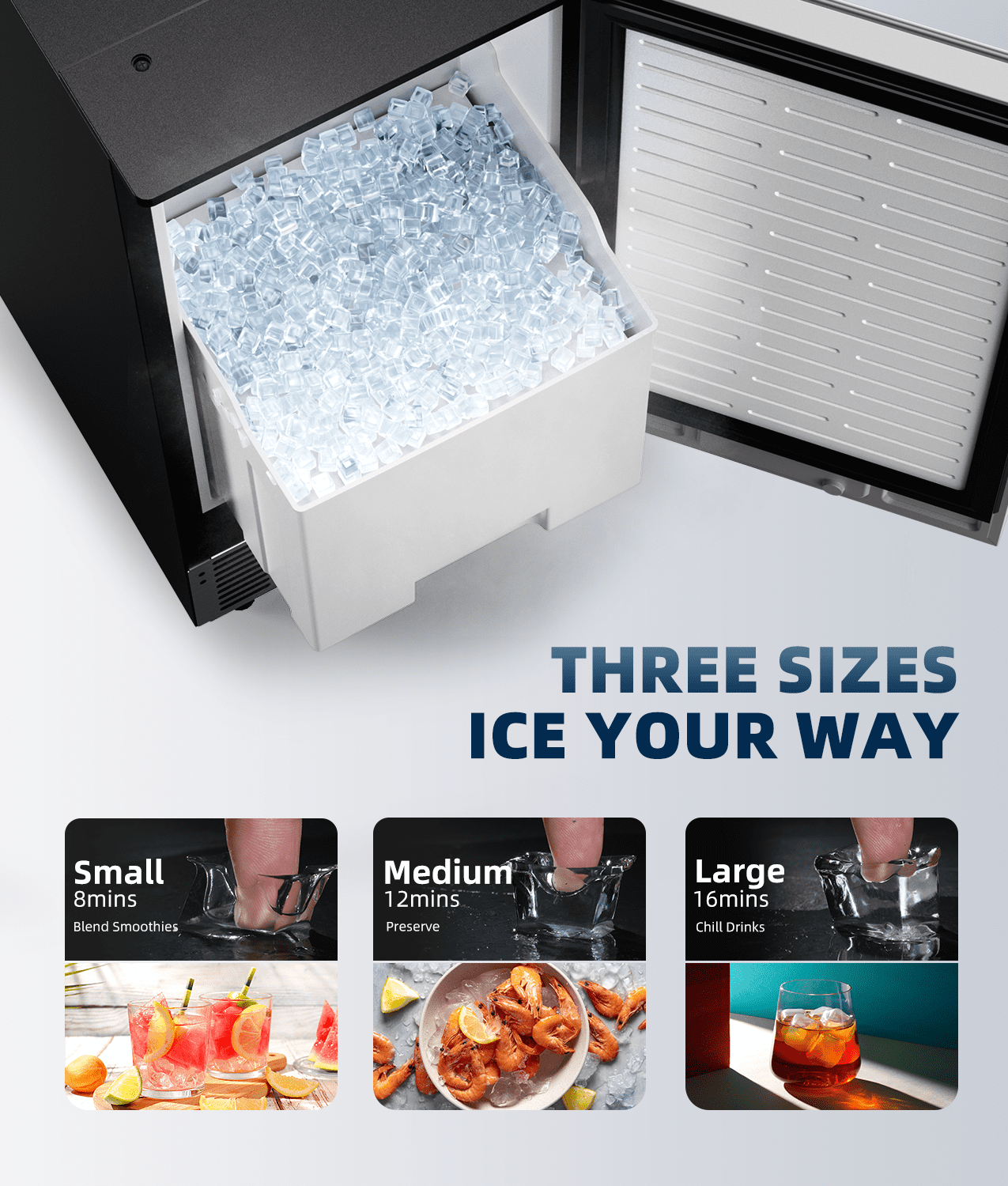 Ecozy Chillio Under Counter Commercial Ice Maker, Produces 80 lbs/24H with 24 lbs Storage Capacity, Built-In or Freestanding Design, Features Auto Self-Cleaning, 24H Timer, Smart LCD Control Panel