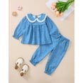thumbnail image 4 of Toddler Baby Girls Clothes 4T Girls Fall Outfits 5T Girls Long Sleeve Peter-pan Collar Floral Top Pants 2PCS Set Blue, 4 of 6