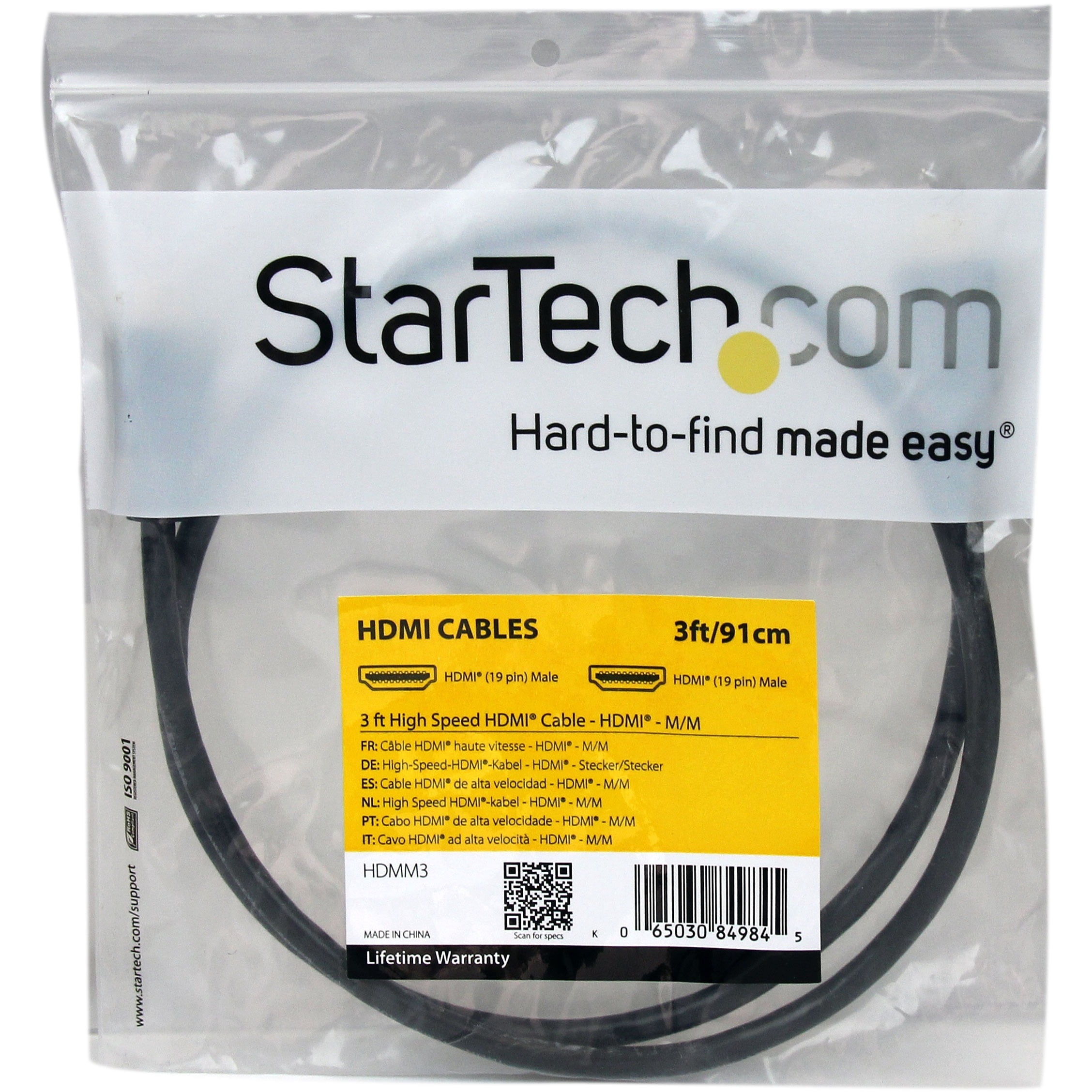 StarTech.com HDMM3 3 ft. High Speed HDMI to HDMI Male to Male Cable, Black