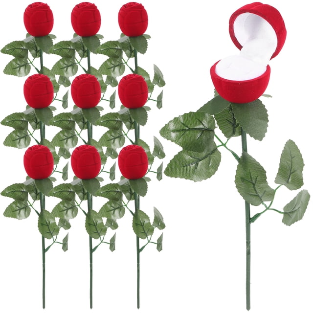 Shisuyan 10 Pcs Boîte de Rangement Romantique pour Bagues, Bouquet de Fleurs Rouges en Forme de Rose, Bijoux, Bagues de Fiançailles, Boîte Cadeau pour Mariage, Saint-Valentin