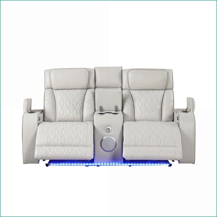 Recliner Loveseat, Modern Style with Power Recline, Massage, LED Lights, Bluetooth Console | Beige | Faux Leather