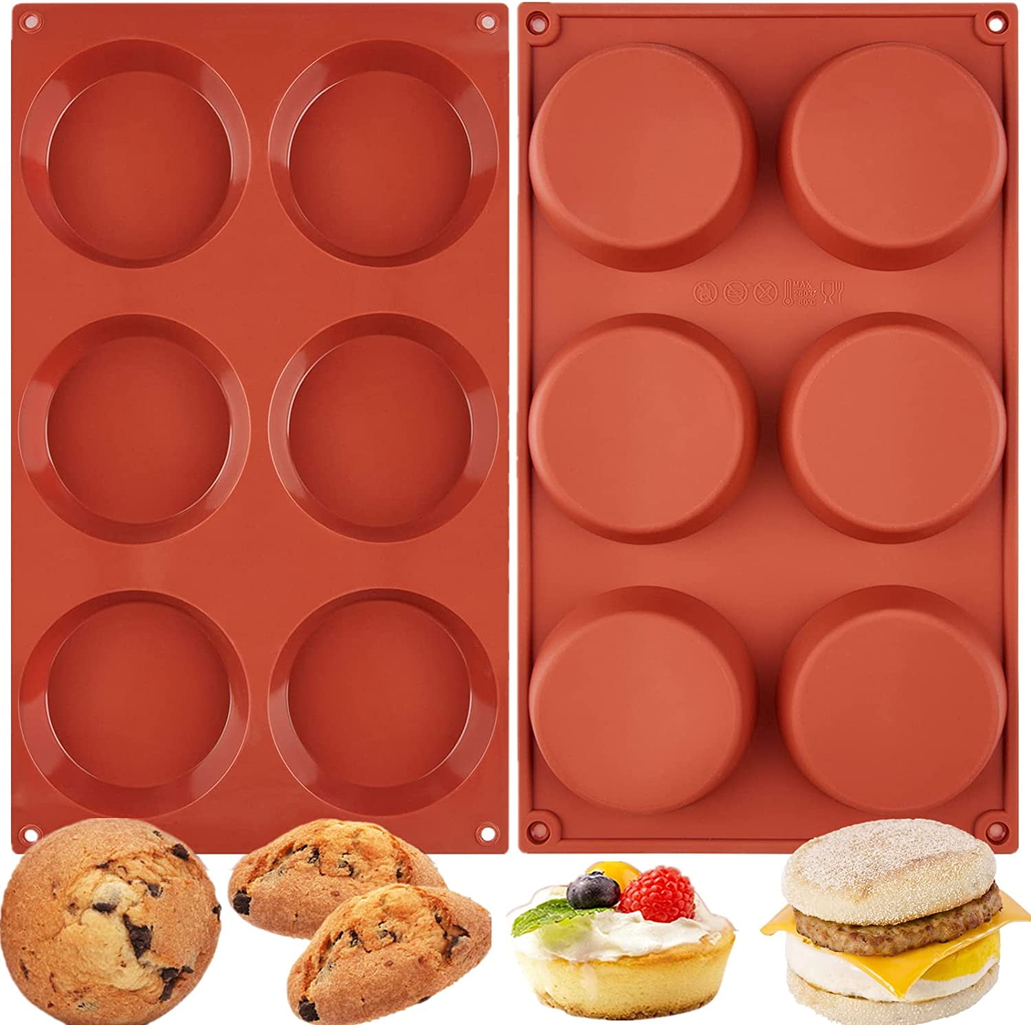 2PK Silicone Muffin Top Pans, NonStick 4" Round Egg Baking Pan for