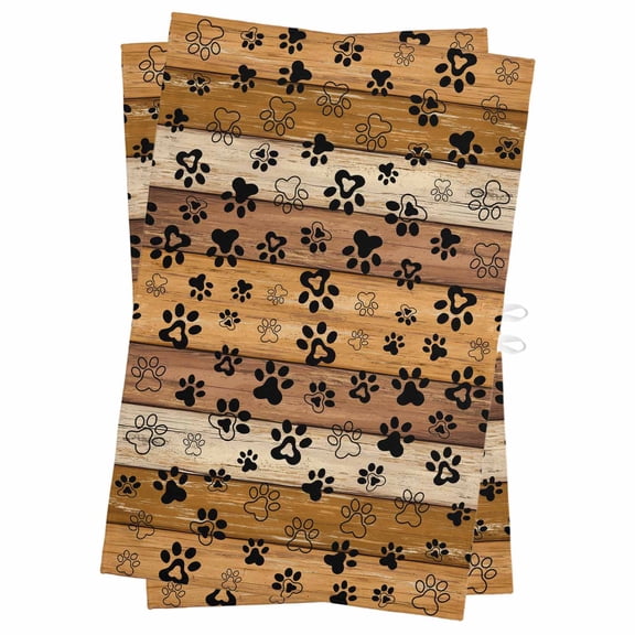 Yellow Brown Kitchen Towels Set of 2, Water Absorbent Dish Towel, Farmhouse Dog Paw Vintage Decorative Hand Towels - Quick Drying Cloth for Cooking Baking, 18x28 Inch