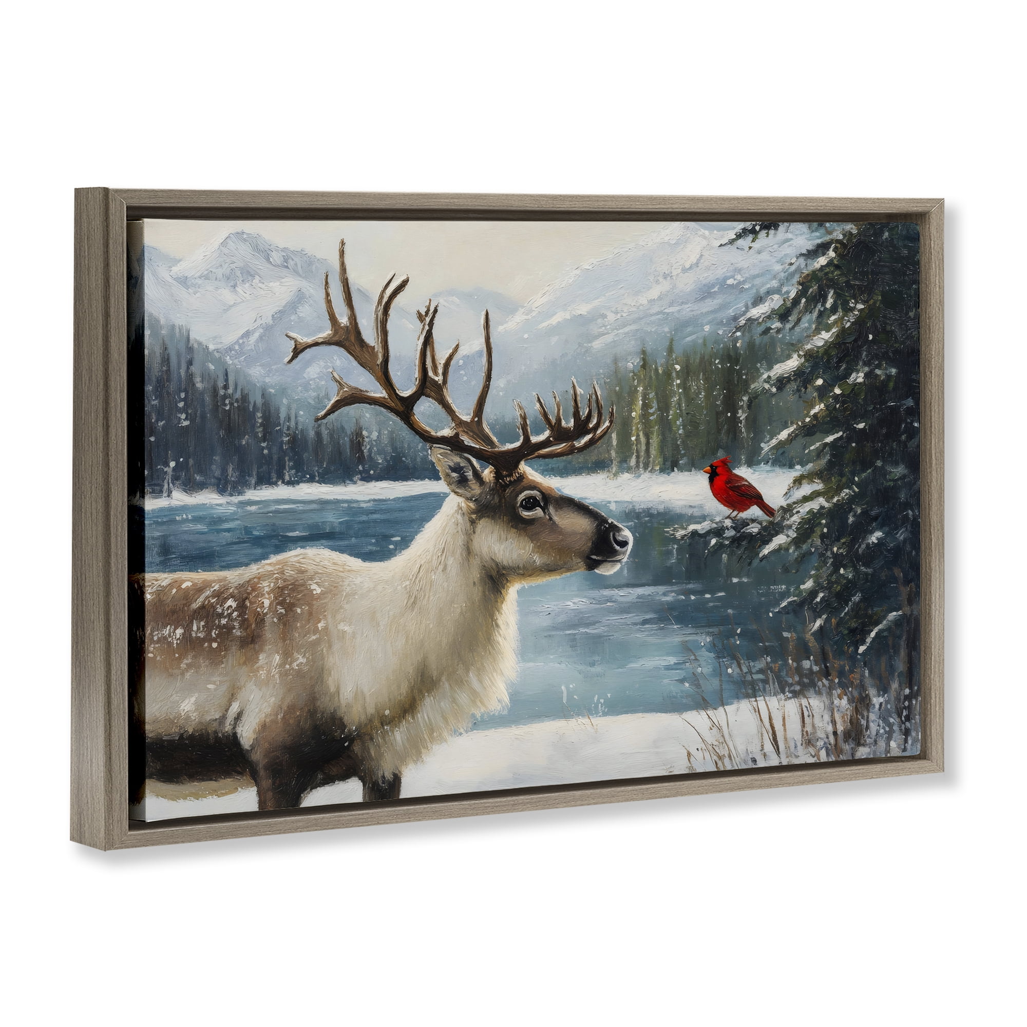 Christmas Conversation In Wild Brown Framed Floater Canvas Wall Art, design by Petal Prints Design