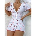 thumbnail image 1 of Women's Cherry Printed Short Sleeve Pyjamas Romper, 1 of 4
