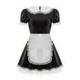 thumbnail image 4 of IEFIEL Womens French Maid Uniform Halloween Cosplay Costume Patent Leather Doll Collar A-line Dress Black 3XL, 4 of 7