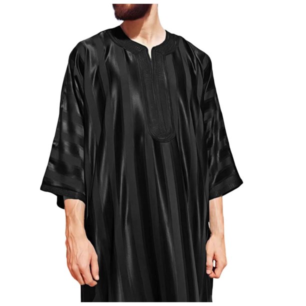 Bata informal de manga media con cuello en V y estampado a rayas para hombre - Blusa de poliéster y spandex con dobladillo dividido