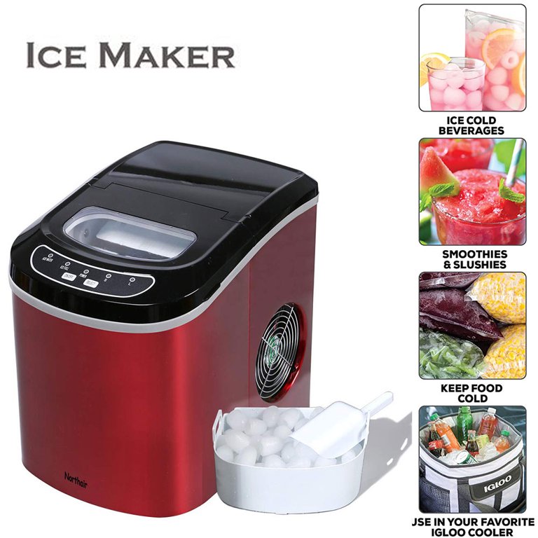 JOY PEBBLE 33lbs Countertop Ice Maker, Crushed Nugget Ice Type with Scoop,  Cubes Ready in 10 Mins, Red 