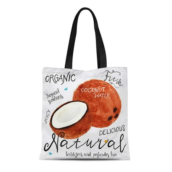 POGLIP Canvas Tote Bag Watercolor Coconut in 1950S 1960S for Farmers Market Reusable Shoulder Grocery Shopping Bags Handbag