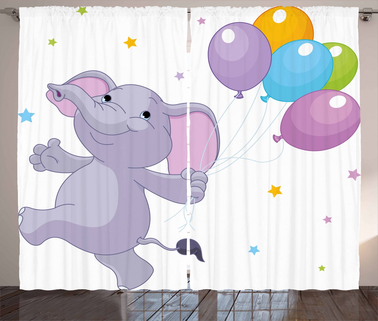 Nursery Curtains 2 Panels Set Happy Elephant With Colorful
