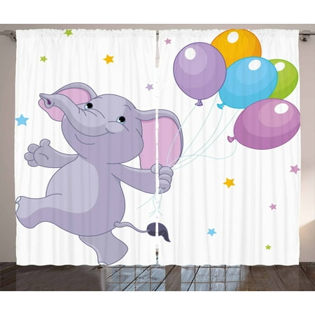 Nursery Curtains 2 Panels Set Happy Elephant With Colorful