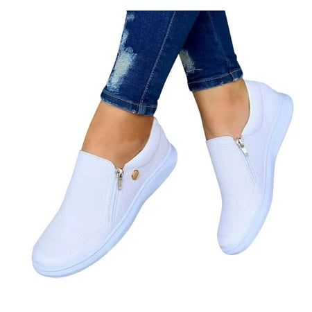

Vedolay Loafers For Women Trendy Loafers for Ladies Slip On Leather Comfort Rubber Sole Flats Shoes White 9.5
