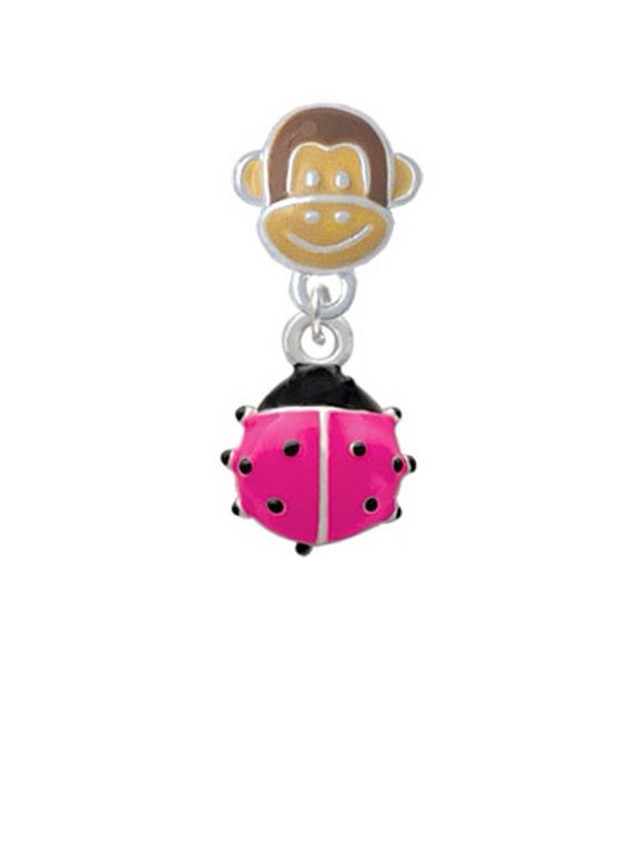 Mini Hot Pink Ladybug - Monkey Face Charm Bead