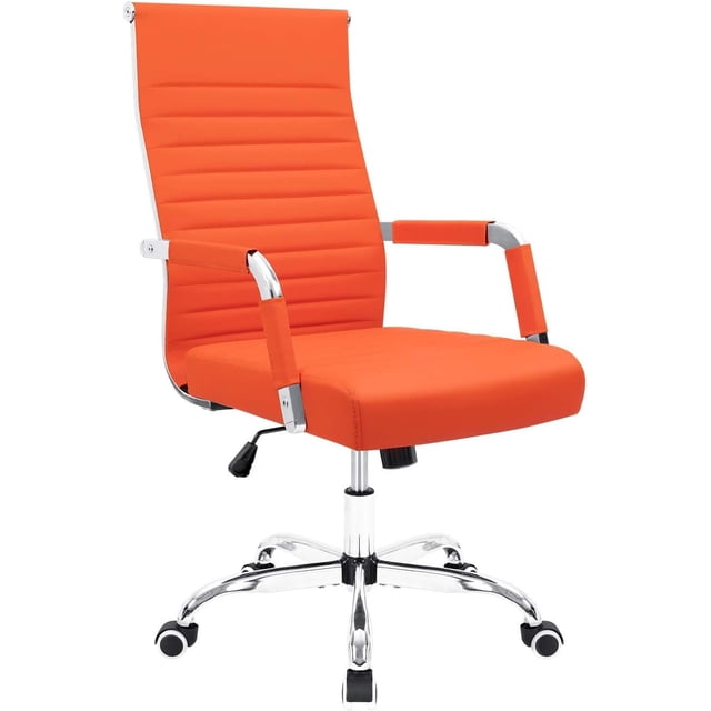 JJUN Ergonomic Office Desk Chair, Executive Ribbed Mid-Back PU Leather Conference Room Chair Adjustable Swivel Chair with Arms (1, Orange)
