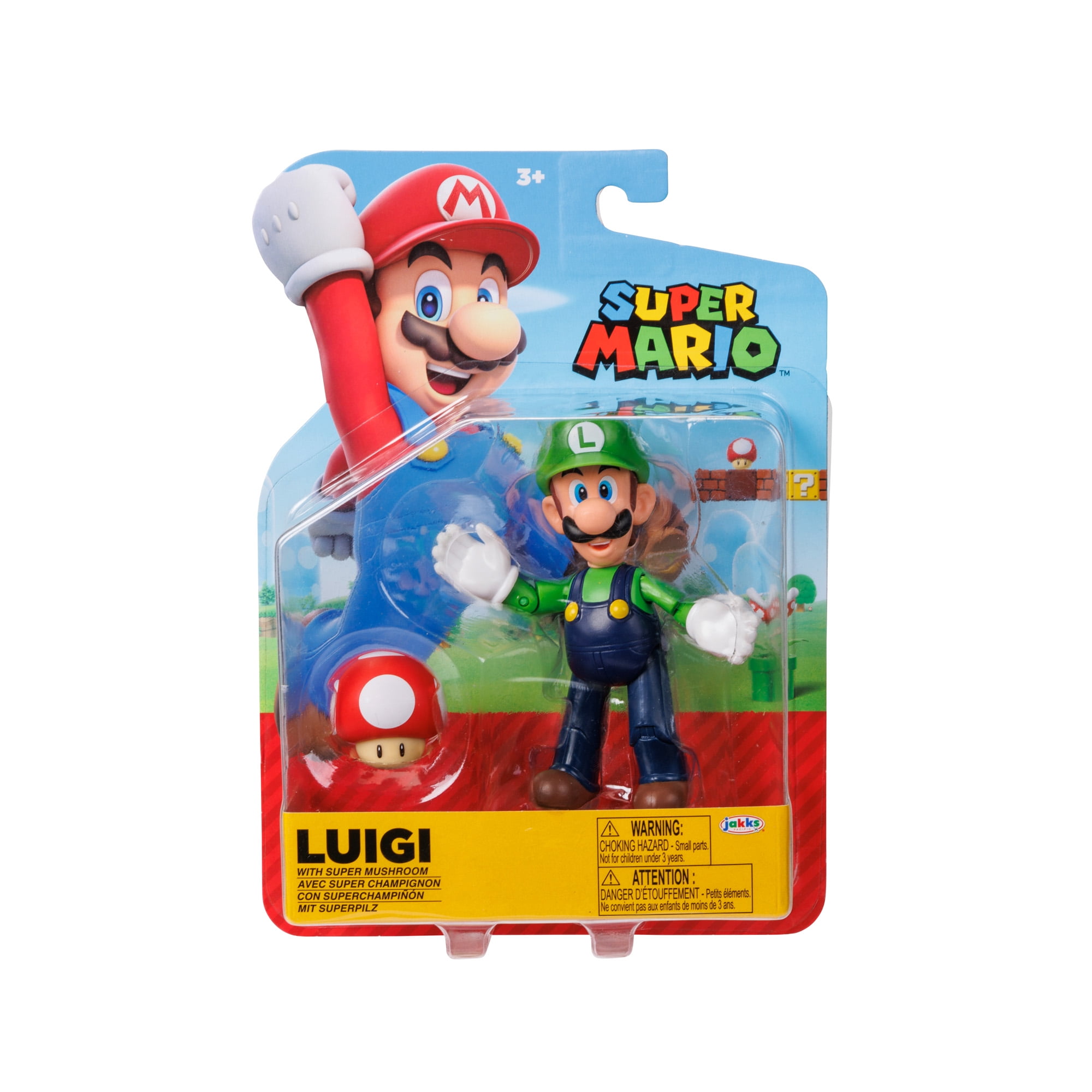 Super Mario 4 Inch Figure - Luigi with Red Mushroom Accessory