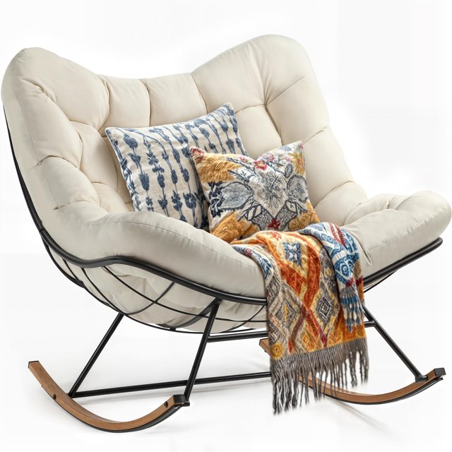 Silla mecedora Papasan YITAHOME de gran tamaño con cojín grueso